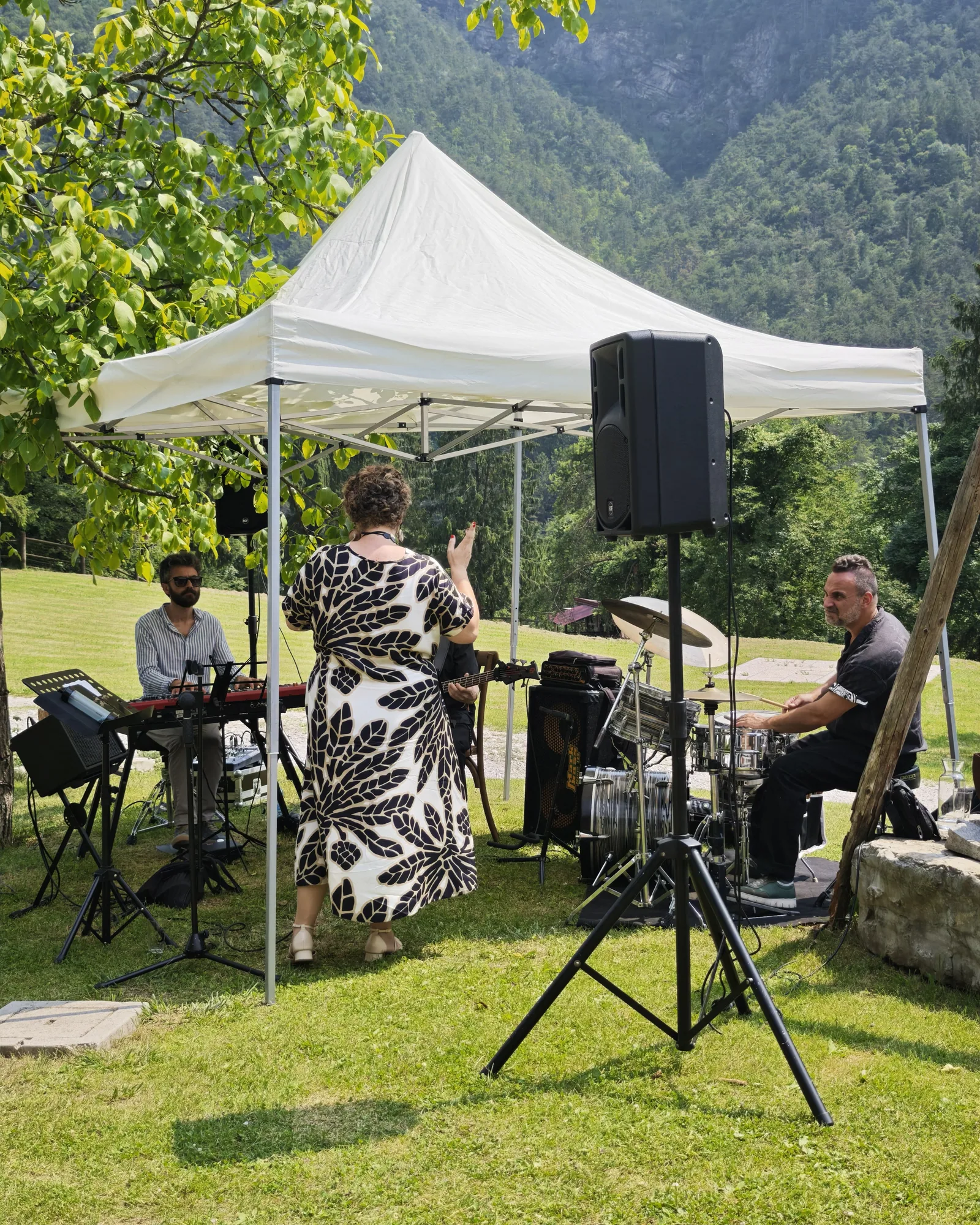 Band jazz e blues nel giardino di Borgo Titol durante il matrimonio di Surubhi e Matteo